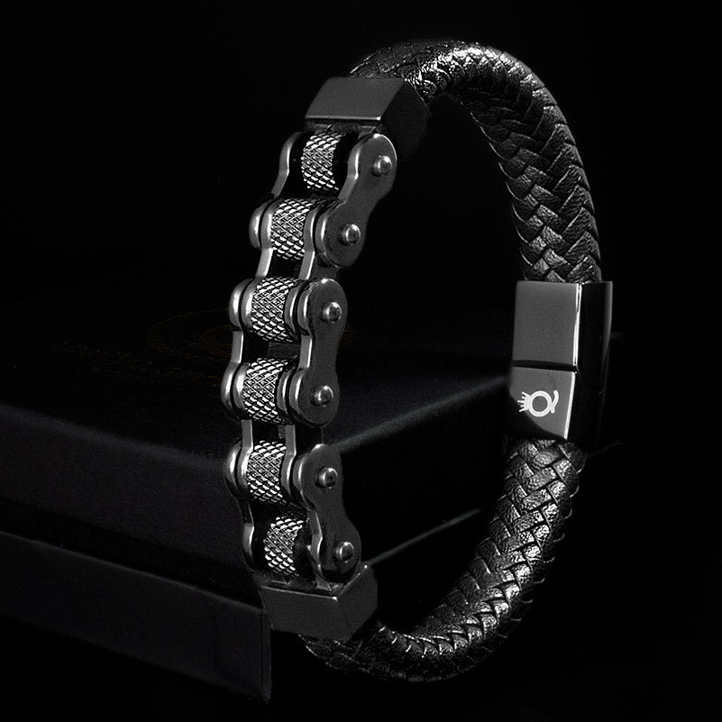 Motorradkette Fahrradkette Kettearmband Lederarmband Chain bracelet uniqal