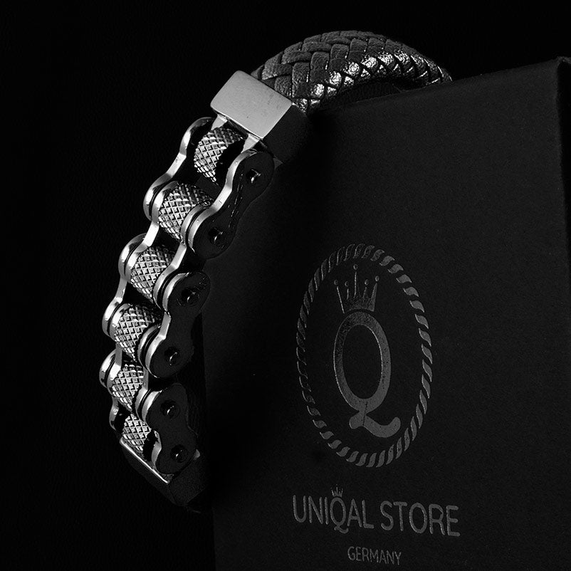 Motorradkette Fahrradkette Kettearmband Lederarmband Chain bracelet uniqal