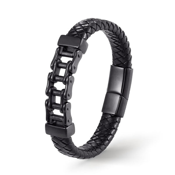 Lederarmband Herren Kettearmband Fahrradkettearmband Unisex motorradkette Schwarz uniqal