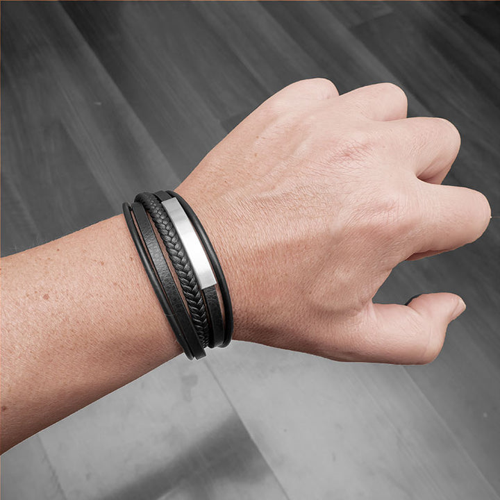 schwarzes lederarmband herren uniqal magnet geflochten sale