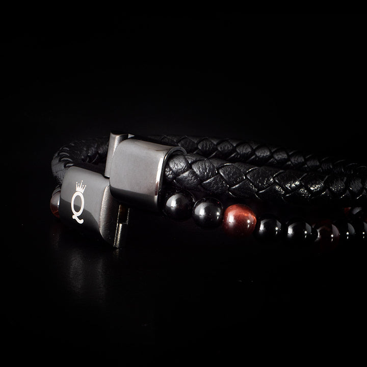 Perlen Lederarmband Damen Herren Unisex Rotes Tigerauge Paare