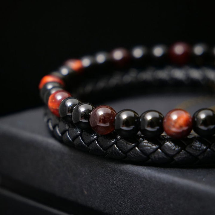 Perlen Lederarmband Unisex Lavastein Edelstahl Magnetverschluss uniqal bestseller