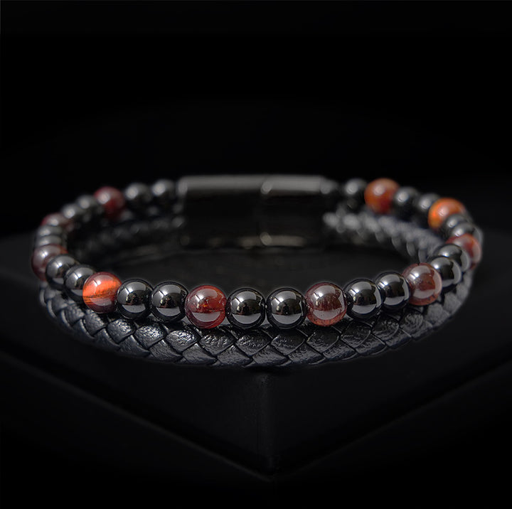 Perlen Lederarmband Unisex Lavastein Edelstahl Magnetverschluss uniqal bestseller