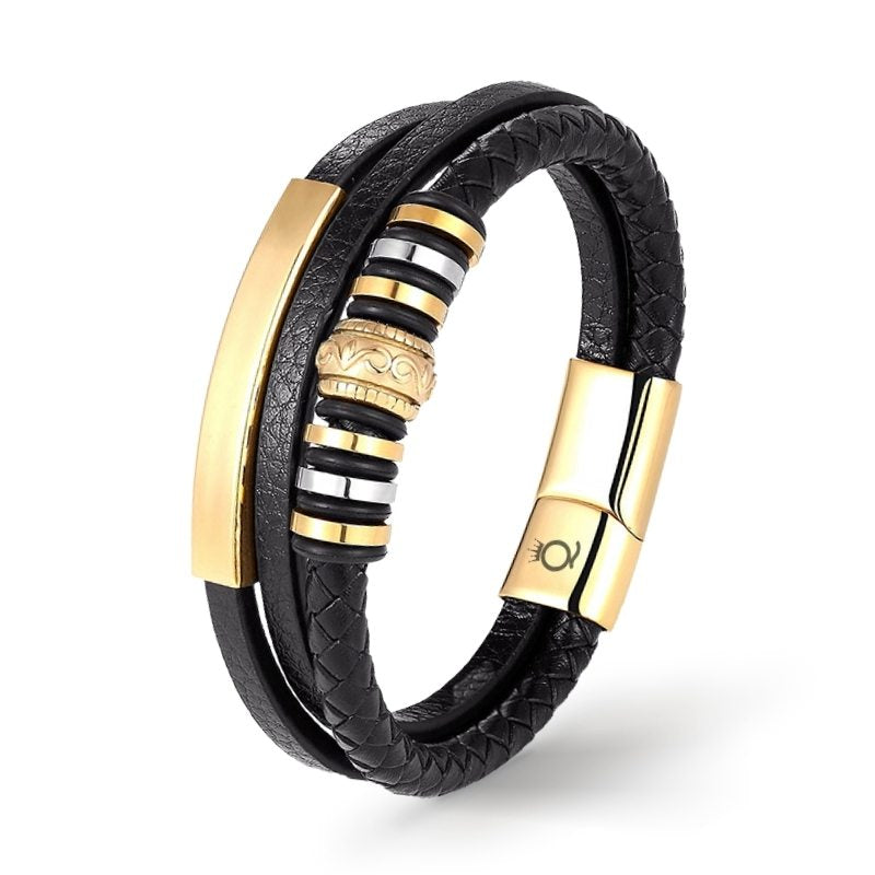 Bracciale Uomo In Pelle UNIQAL Black MAMBA – Regalo In Confezione Lusso – Vera Pelle E Acciaio