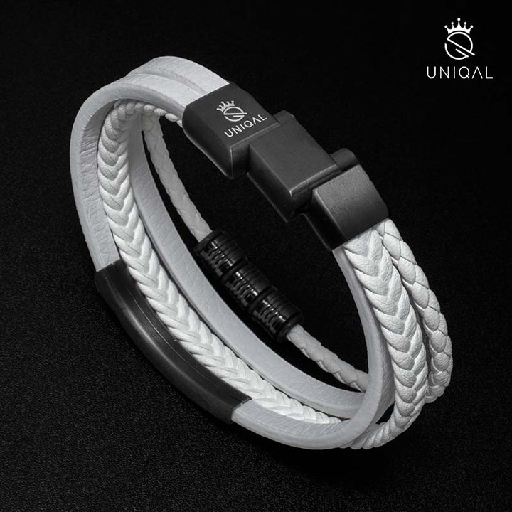 Weißes Lederarmband personalisiert herren mit gravur uniqal