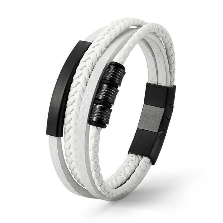 Weißes Lederarmband personalisiert herren mit gravur uniqal