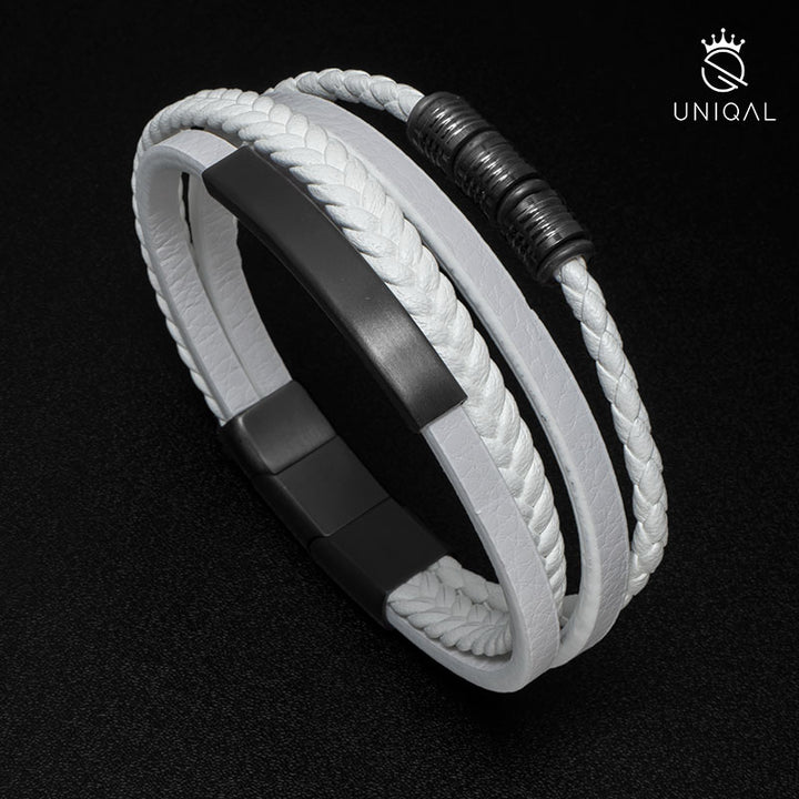 Weißes Lederarmband personalisiert herren mit gravur uniqal