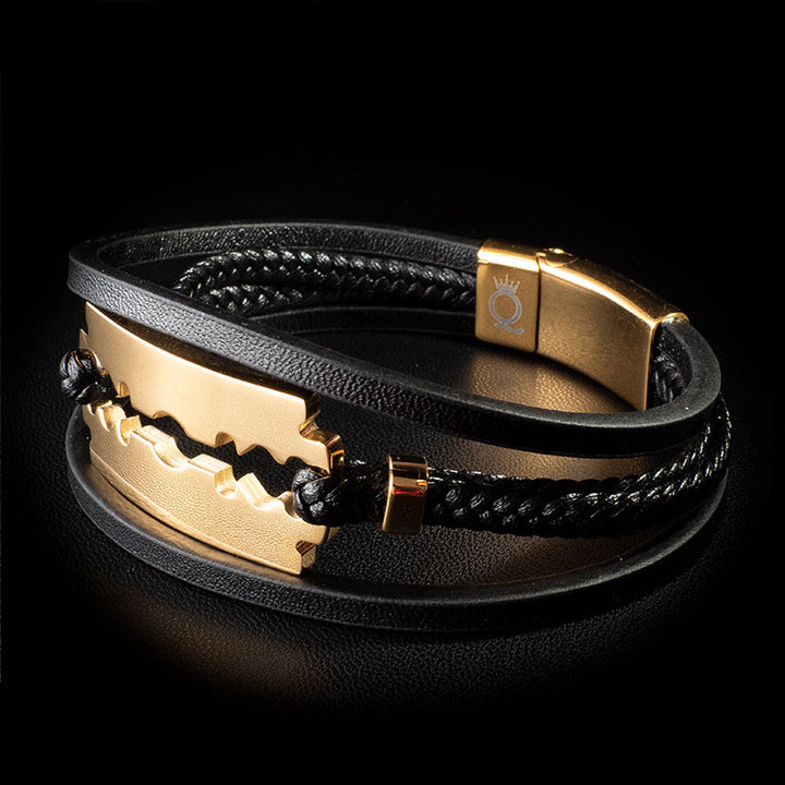 Lederarmband herren rasierklinge vergoldet uniqal armband bracelet