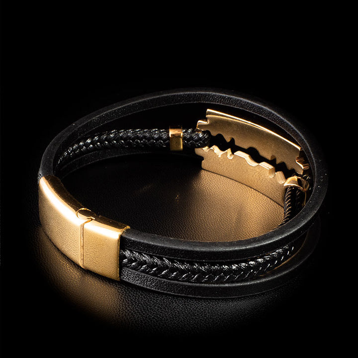 Lederarmband herren rasierklinge vergoldet uniqal armband bracelet