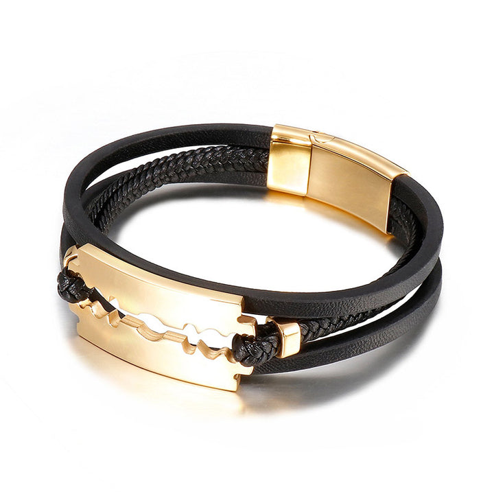 Lederarmband herren rasierklinge vergoldet uniqal armband bracelet