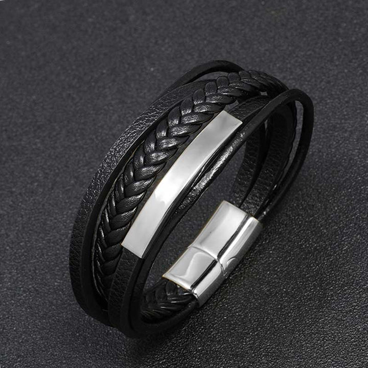 schwarzes lederarmband herren uniqal magnet geflochten sale