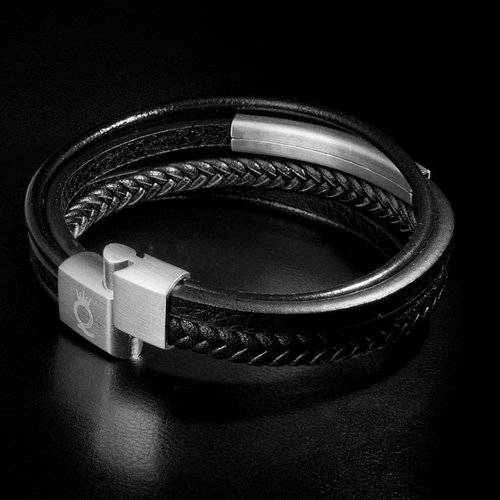 Herren Echtlederarmband Plate Silber Edelstahl Magnetverschluss Luxus  TOP verkauft
