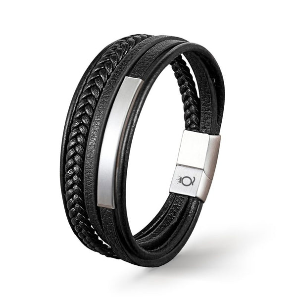 schwarzes lederarmband herren uniqal magnet geflochten sale