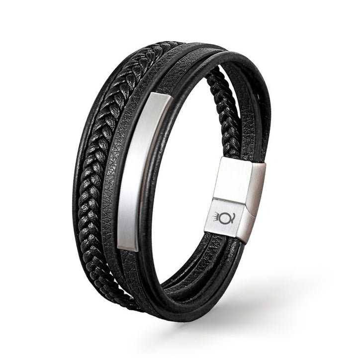 schwarzes lederarmband herren uniqal magnet geflochten sale