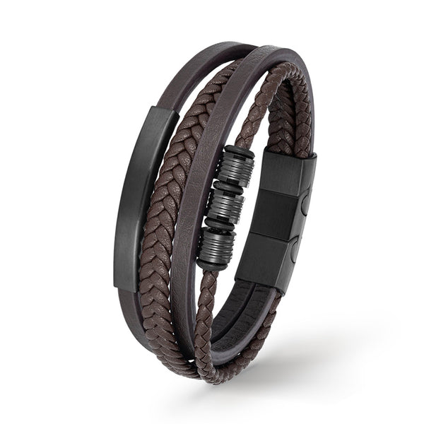 personalisiertes braun lederarmband herren mit gravur uniqal shape bracelet
