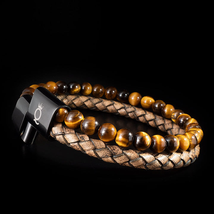 Gelbes Tigerauge Stein Lederarmband Herren Naturstein Uniqal