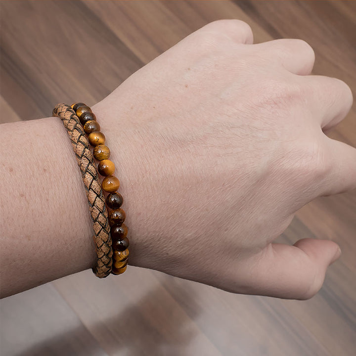 Gelbes Tigerauge Stein Lederarmband Herren Naturstein Uniqal