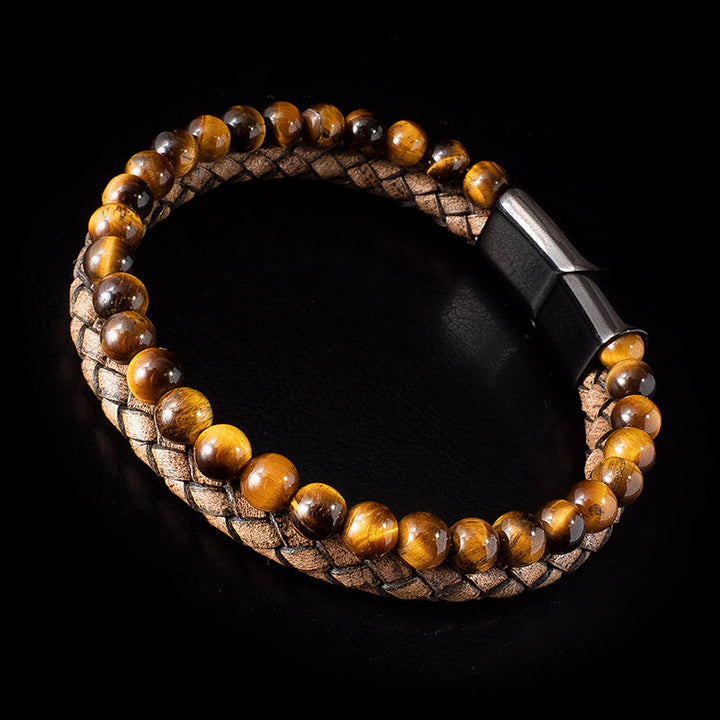 Gelbes Tigerauge Stein Lederarmband Herren Naturstein Uniqal