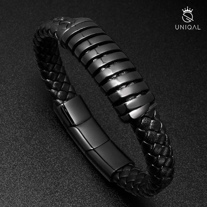 Lederarmband herren schwarz uniqal