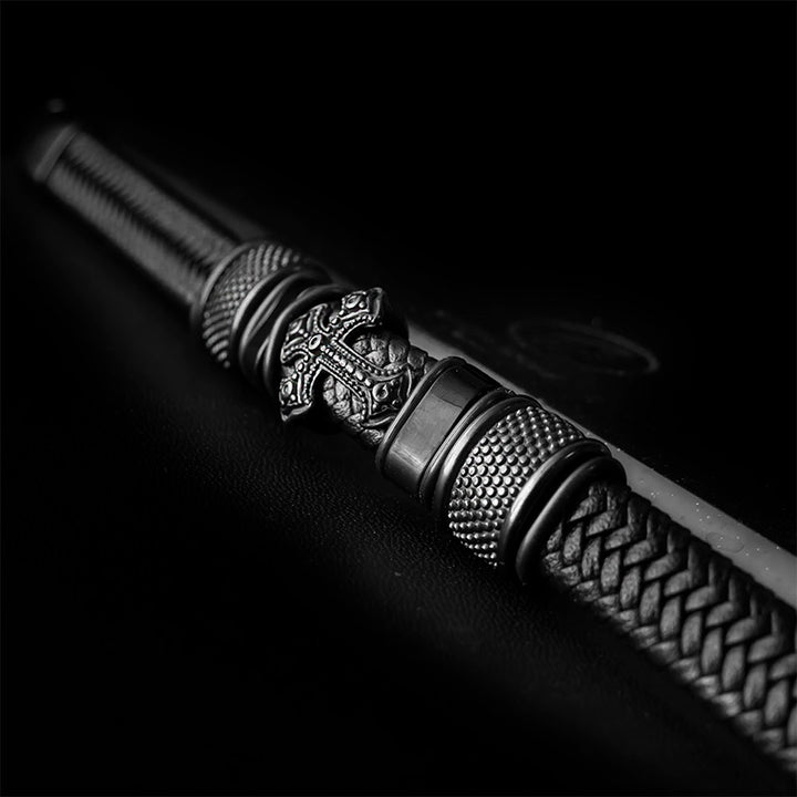 schwarzes lederarmband herren mit kreuz uniqal