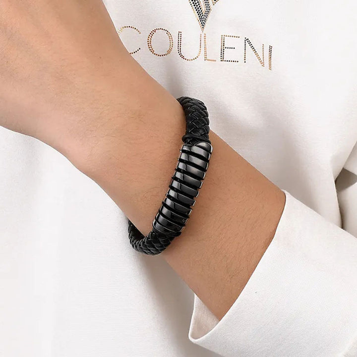 Lederarmband herren schwarz uniqal