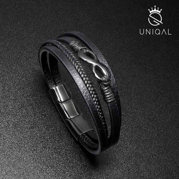 personalisiert mit gravur infinity unendlichkeit lederarmband herren geflochten nice uniqal black geflochten