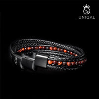 Uniqal Herrenschmuck mit magnetischem Verschluss und rotem Glanz – verbindet Handwerkskunst mit moderner Raffinesse.