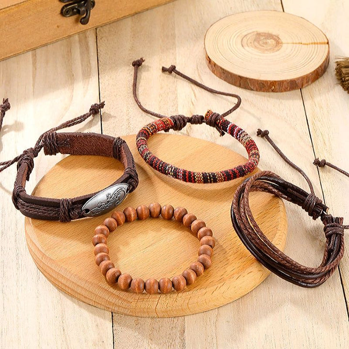 Männer Armbandset Holzperlen Edelstahl