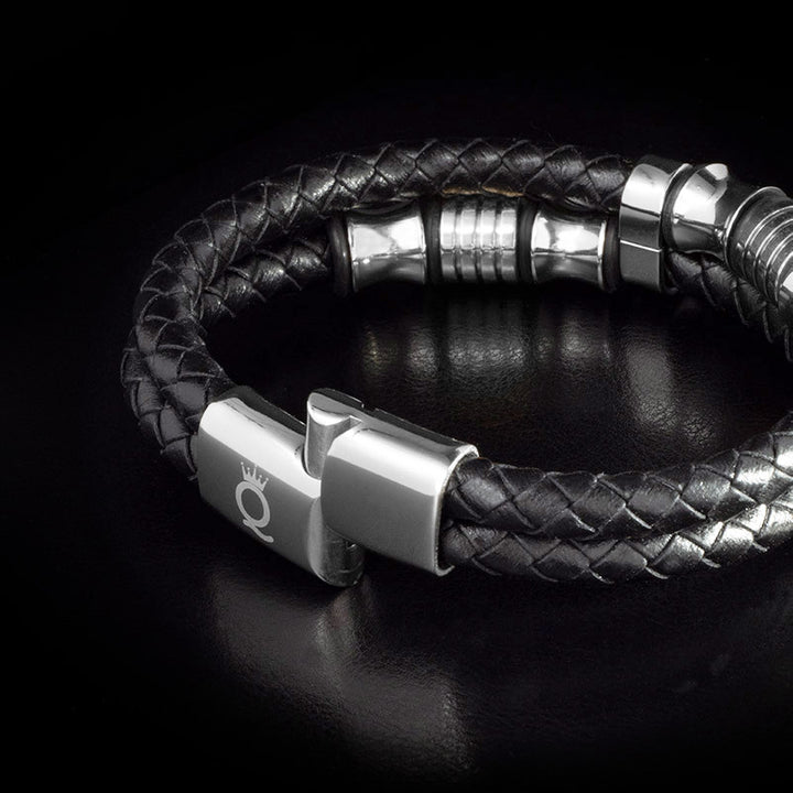 Lederarmband Herren geflochten edelstahl silber unisex uniqal