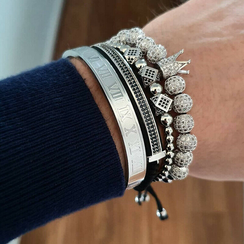 Perlen Zirkonia Armbänder in Silberfarbe Schiebeknoten Edelstahl geflochtenes Seil passend für Damen und Herren 