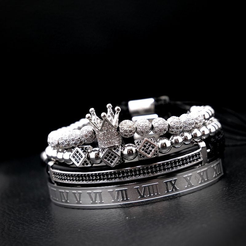 Perlen Zirkonia Armbänder in Silberfarbe Schiebeknoten Edelstahl geflochtenes Seil passend für Damen und Herren 