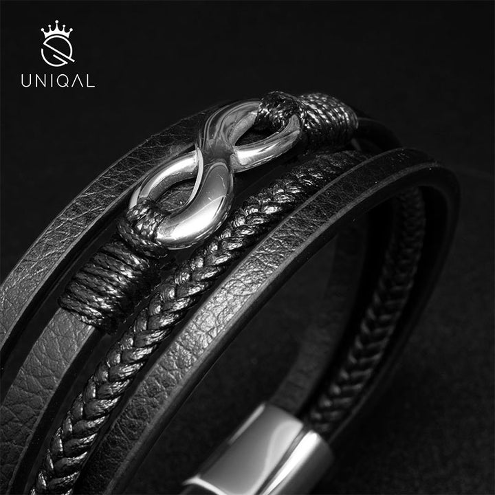 personalisiert mit gravur infinity unendlichkeit lederarmband herren geflochten nice uniqal