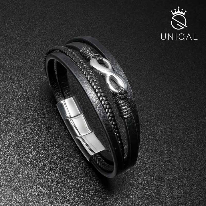 personalisiert mit gravur infinity unendlichkeit lederarmband herren geflochten nice uniqal