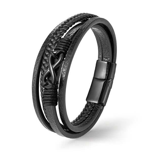 personalisiert mit gravur infinity unendlichkeit lederarmband herren geflochten nice uniqal black geflochten
