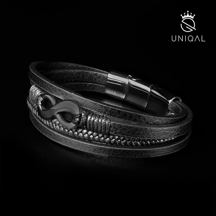 personalisiert mit gravur infinity unendlichkeit lederarmband herren geflochten nice uniqal black geflochten