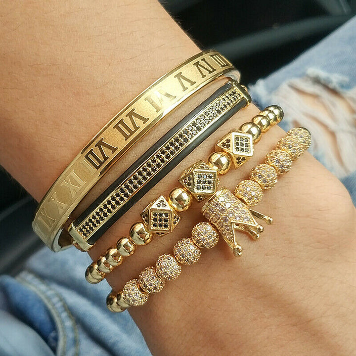 Perlen Zirkonia Armbänder in Goldfarbe Schiebeknoten Edelstahl geflochtenes Seil passend für Damen und Herren 