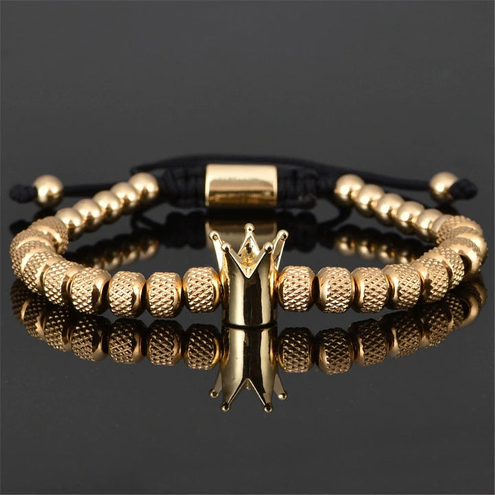  Royal Armbandset Herren vergoldet Zirkonia-Kupferkugel handgestricktes geflochtenes Seil
