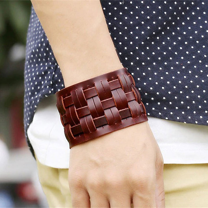 braunes rohleder armband herren manschette breitarmband uniqal sale