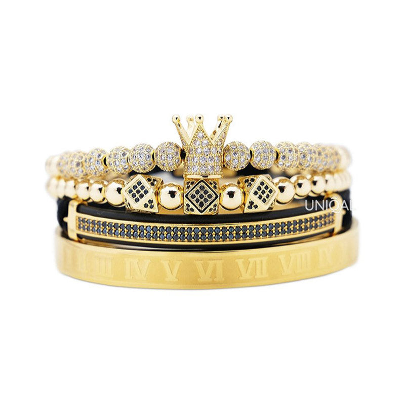 Perlen Zirkonia Armbänder in Goldfarbe Schiebeknoten Edelstahl geflochtenes Seil passend für Damen und Herren 