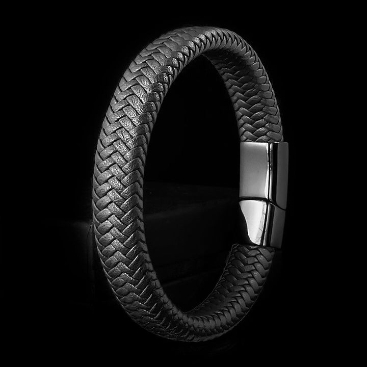 Schwarzes Lederarmband Herren magnet Uniqal