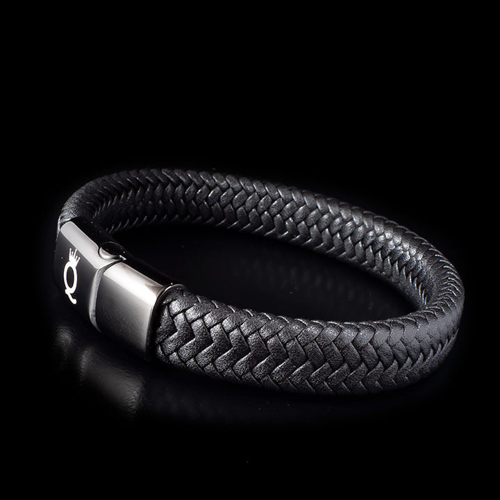 Schwarzes Lederarmband Herren magnet Uniqal