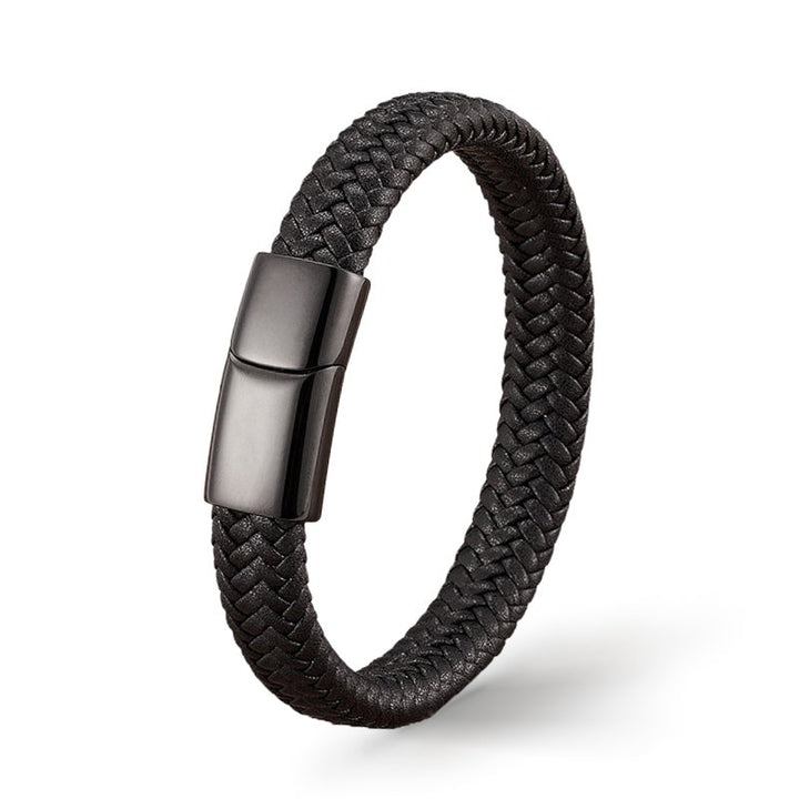 Schwarzes Lederarmband Herren magnet Uniqal