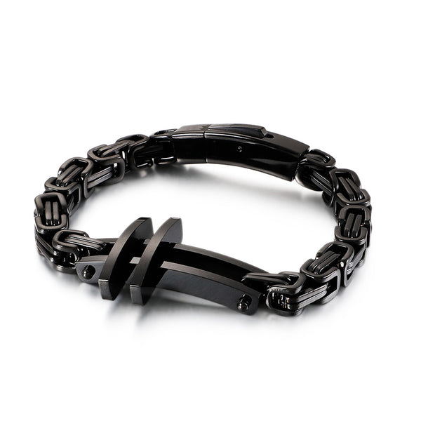 schwarzes Kreuz Königsarmband aus Edelstahl Herren Männer Byzantiner Armband Königskette uniqal