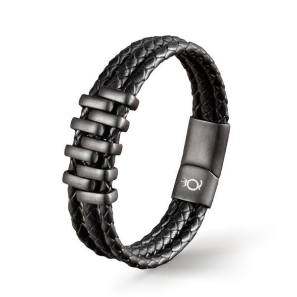 schwarzes Lederarmband Herren uniqal geflochten sale