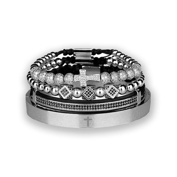 Silber Jesus Kreuz Armband Set Herren Wurfel