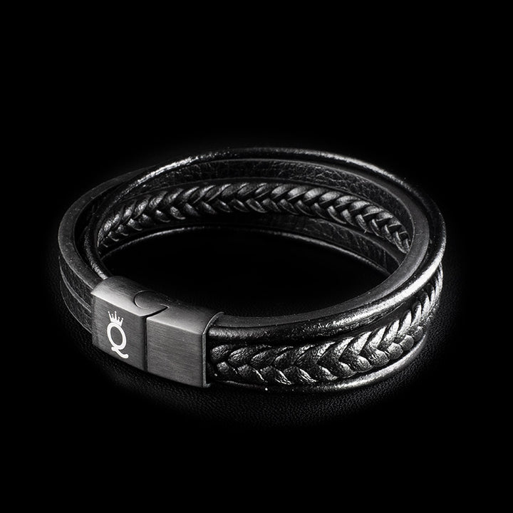 schwarzes lederarmband herren uniqal magnet geflochten sale