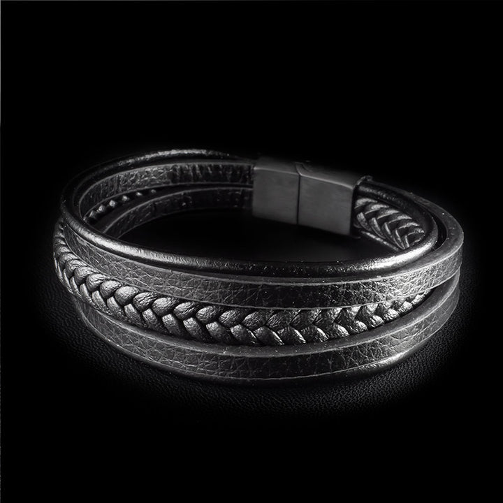 schwarzes lederarmband herren uniqal magnet geflochten sale