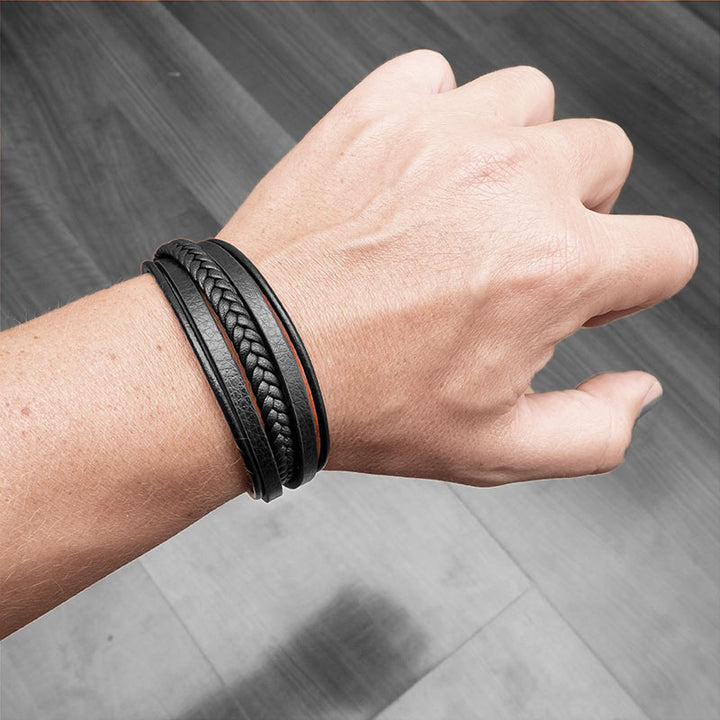 schwarzes lederarmband herren uniqal magnet geflochten sale