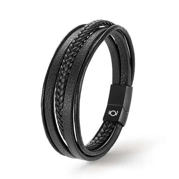 schwarzes lederarmband herren uniqal magnet geflochten sale