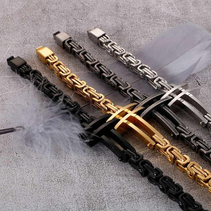 Goldenes Kreuz Königsarmband aus Edelstahl Herren Männer Byzantiner Armband Königskette uniqal